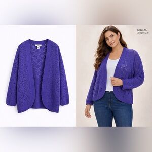 Jenny Purple Open Knit Cardigan 100% Cotton Lightweight Boho Layer Size L